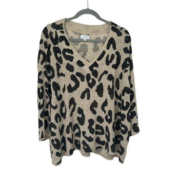 Mud Pie Leopard Print V-Neck Loose Fit Knit Sweater S/M - Picture 1 of 8
